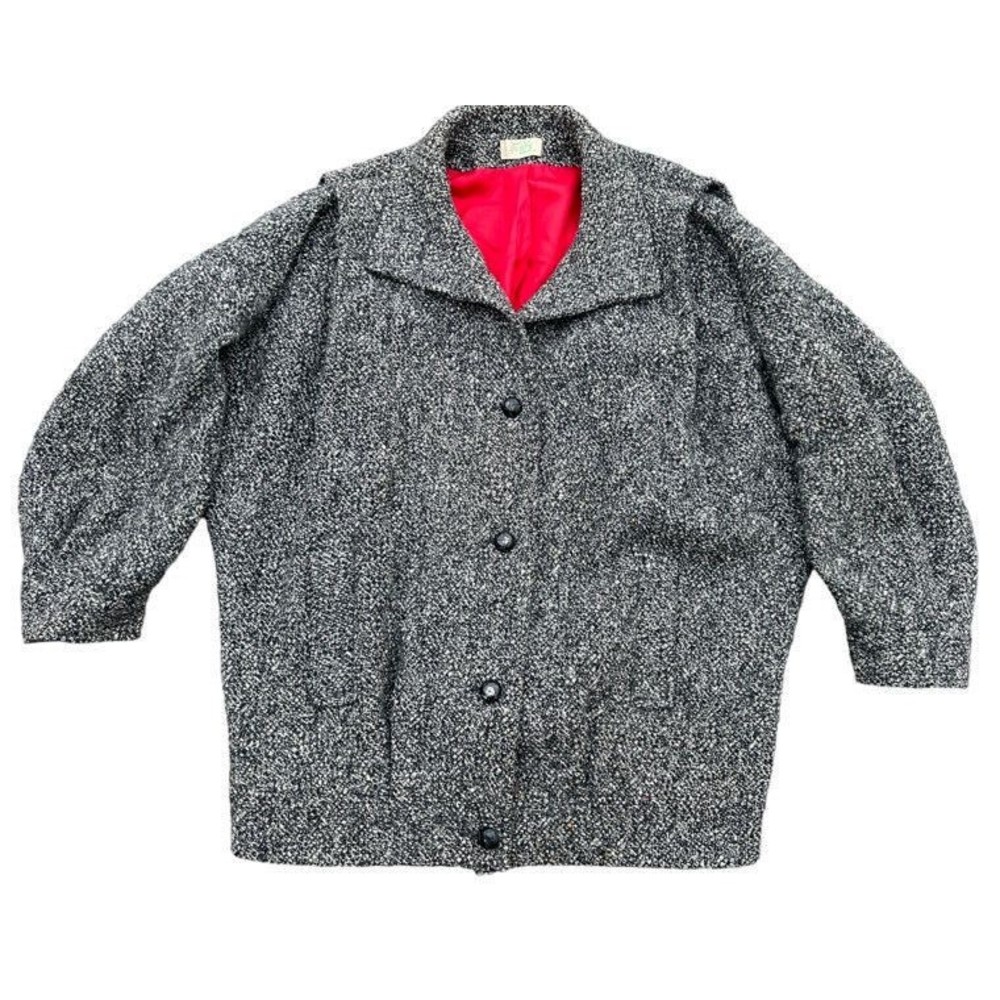 Vintage Jill Jr Houndstooth Red Lined 100% Wool Peacoat Jacket Size Large ?